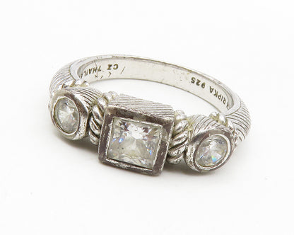 JUDITH RIPKA 925 Silver  Vintage Cubic Zirconia Twist Band Ring Sz 9  RG14034