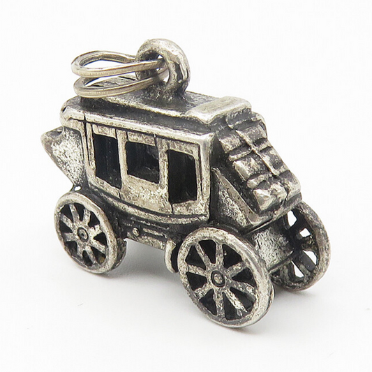 925 Sterling Silver  Vintage Dark Tone Old Fashioned Carriage Pendant  PT9142