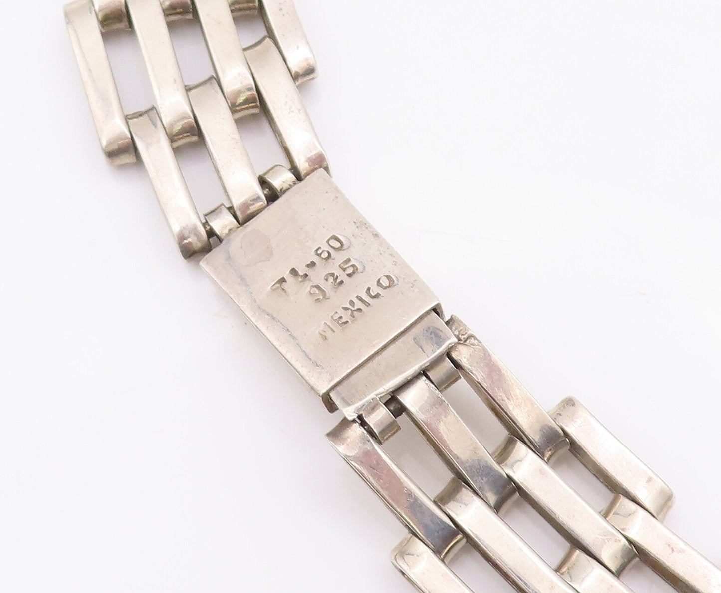 925 Sterling Silver Vintage Necklace MEXICO Hinged Slabs Link Broad Band  NE4300