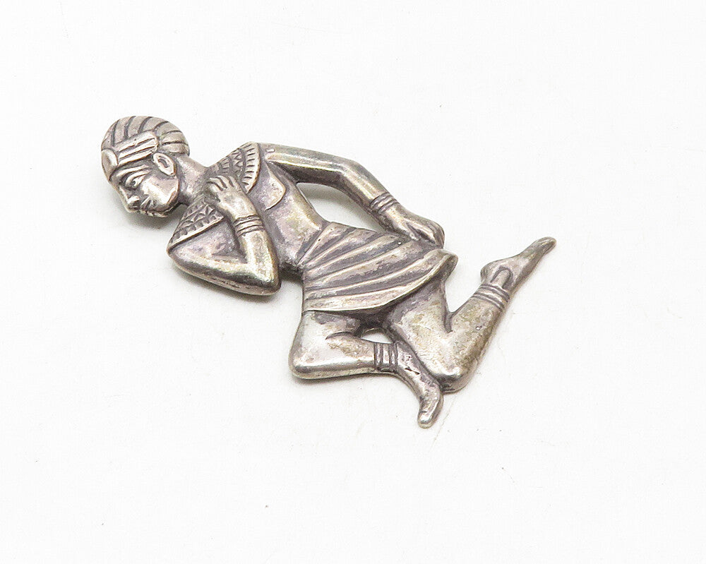 925 Sterling Silver  Vintage Modernist Dark Tone Kneeling Man Pendant  PT7579