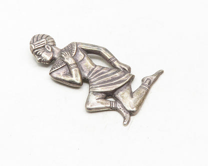 925 Sterling Silver  Vintage Modernist Dark Tone Kneeling Man Pendant  PT7579