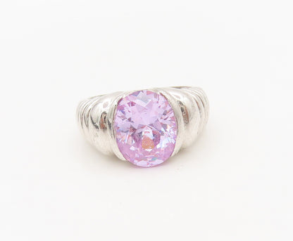 925 Sterling Silver  Vintage Solid Carved Purple Topaz Ring Sz 7.5  RG27376