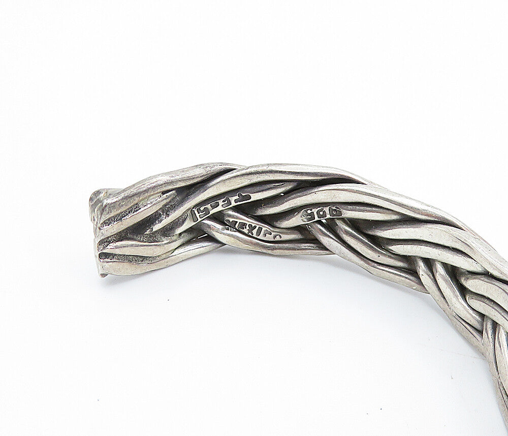 MEXICO 925 Sterling Silver Vintage Dark Tone Braided Cuff Bracelet BT2927