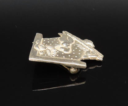 MARY ENGELBREIT 925 Silver  Vintage Etched Birdhouse Brooch Pin  BP10015