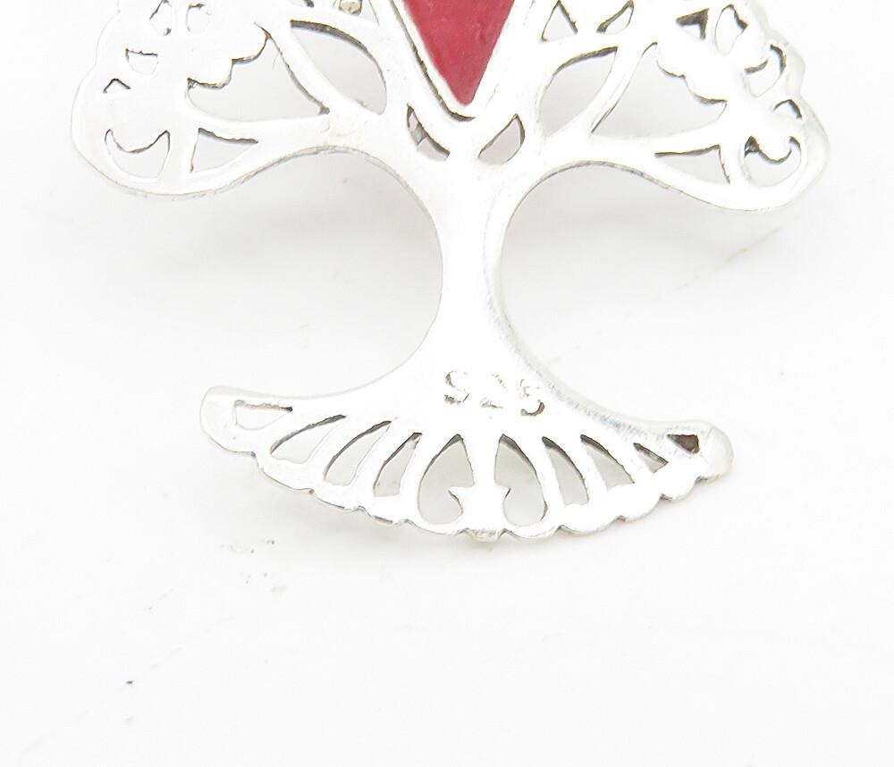 925 Sterling Silver  Red Sponge Coral Tree Of Life Love Drop Earrings  EG3015