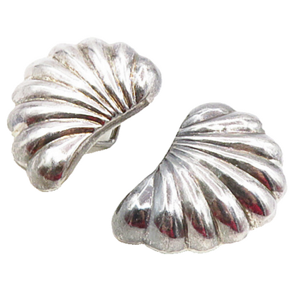 925 Sterling Silver  Vintage Shiny Scalloped Non Pierce Drop Earrings  EG4730