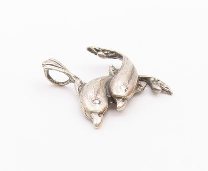 925 Sterling Silver  Vintage Double Dolphin Animal Motif Pendant  PT18298