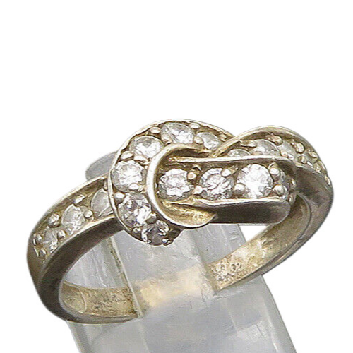 925 Sterling Silver   Vintage Cubic Zirconia Ribbon Band Ring Sz 10  RG23342
