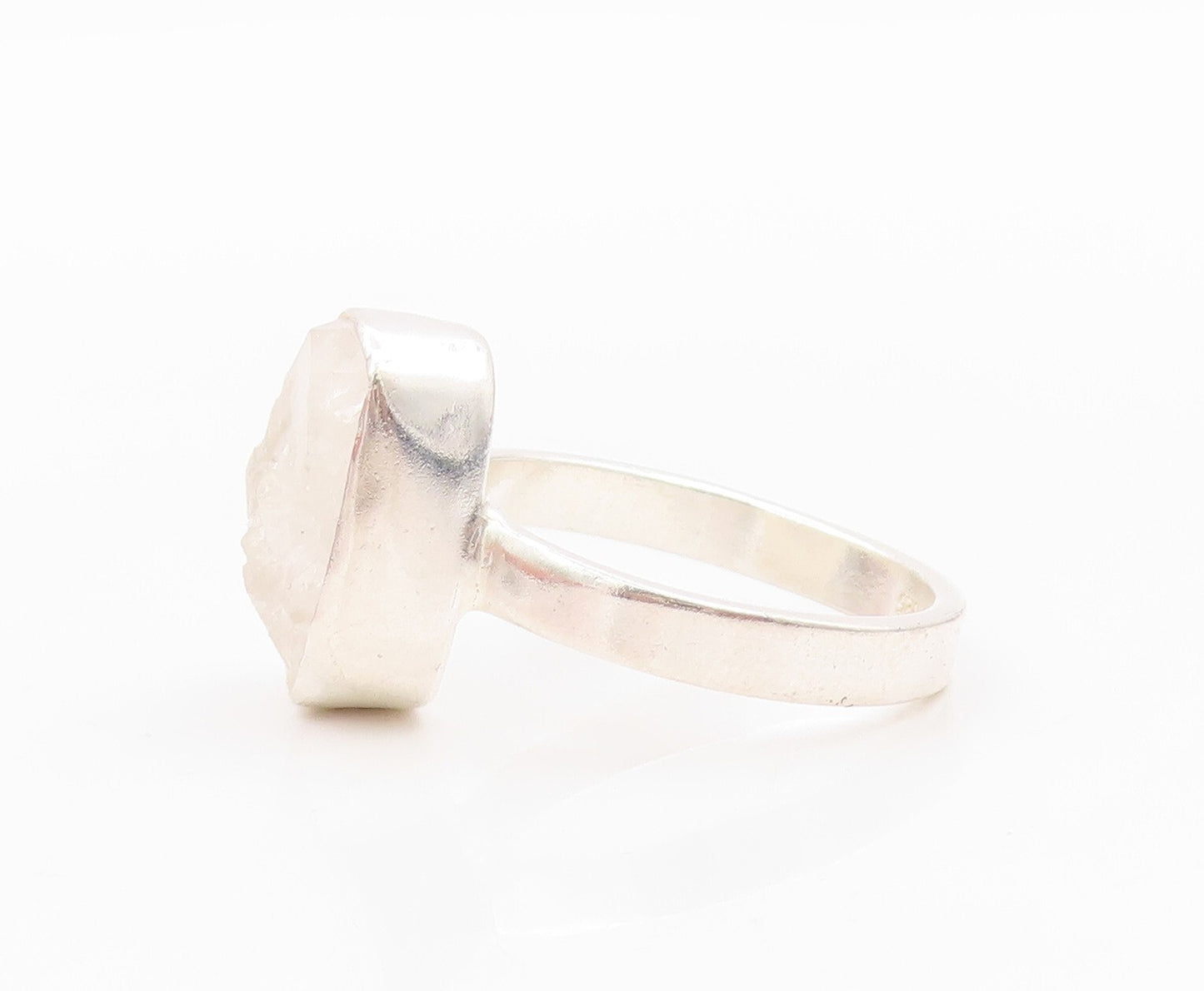925 Sterling Silver Vintage Ring Oval Brutalist Cut Gemstone  Sz 8  RG31778