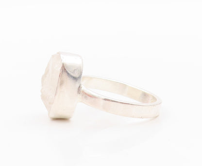 925 Sterling Silver Vintage Ring Oval Brutalist Cut Gemstone  Sz 8  RG31778