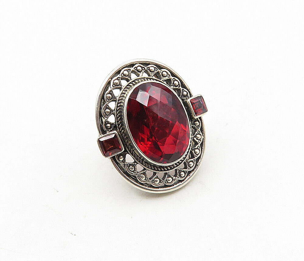 NICKY BUTLER 925 Sterling Silver  Vintage Red Topaz Cocktail Ring Sz 6  RG9041