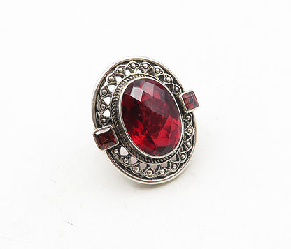 NICKY BUTLER 925 Sterling Silver  Vintage Red Topaz Cocktail Ring Sz 6  RG9041