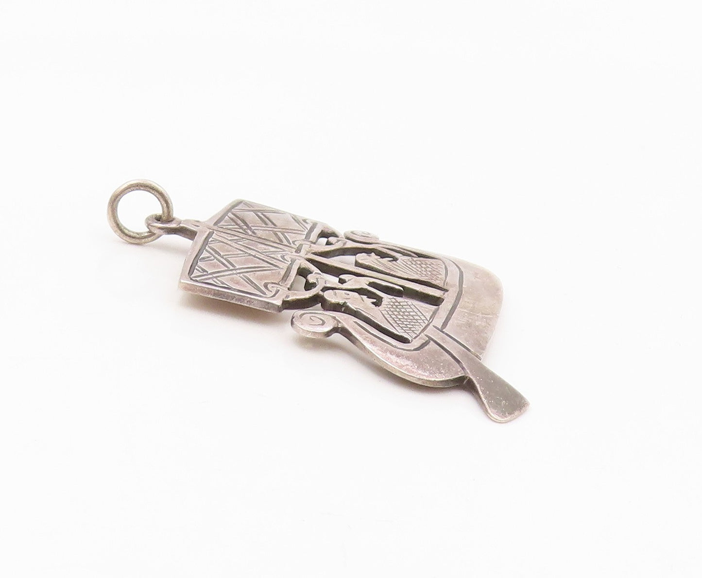 925 Sterling Silver  Vintage People On Boat Dark Tone Drop Pendant  PT9700