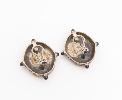 925 Sterling Silver Vintage Earrings JUDITH JACK Carved Carnelian Cuffs  EG13716