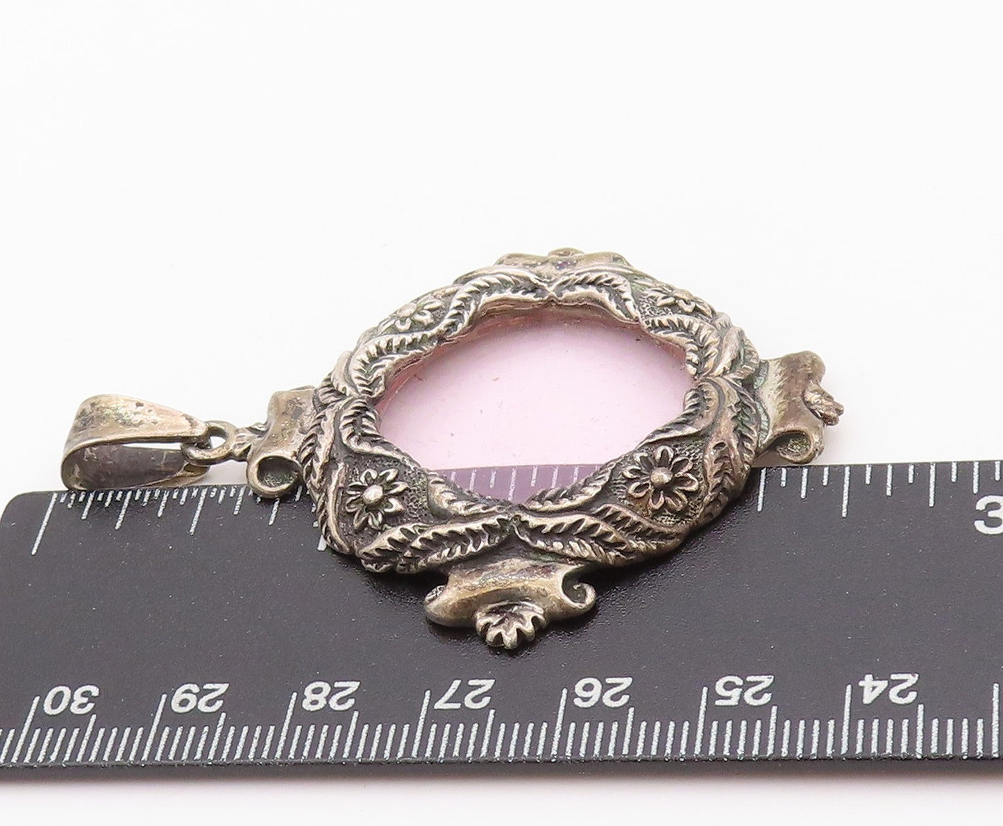 925 Sterling Silver Vintage Pendant Antique Dark Tone Floral Frame  PT24084