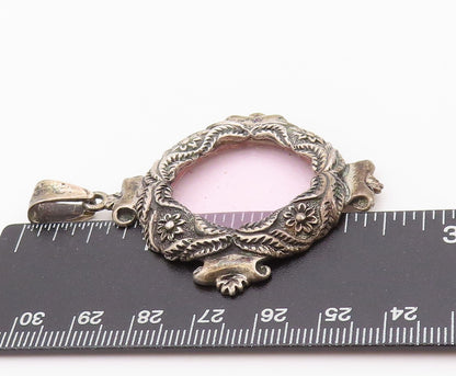 925 Sterling Silver Vintage Pendant Antique Dark Tone Floral Frame  PT24084