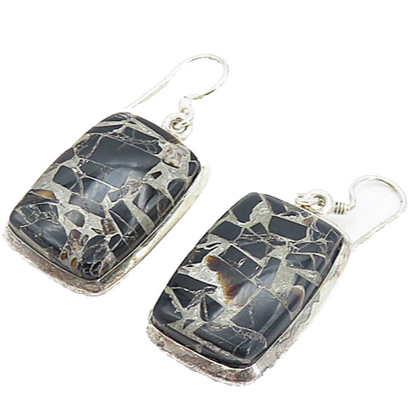 925 Sterling Silver  Vintage Black Onyx Mosaic Square Dangle Earrings  EG3173