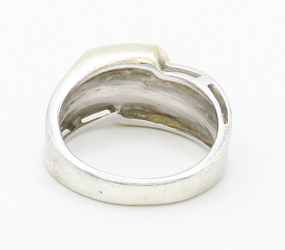 925 Sterling Silver  Vintage Shiny Two Tone Smooth Band Ring Sz 9  RG15876