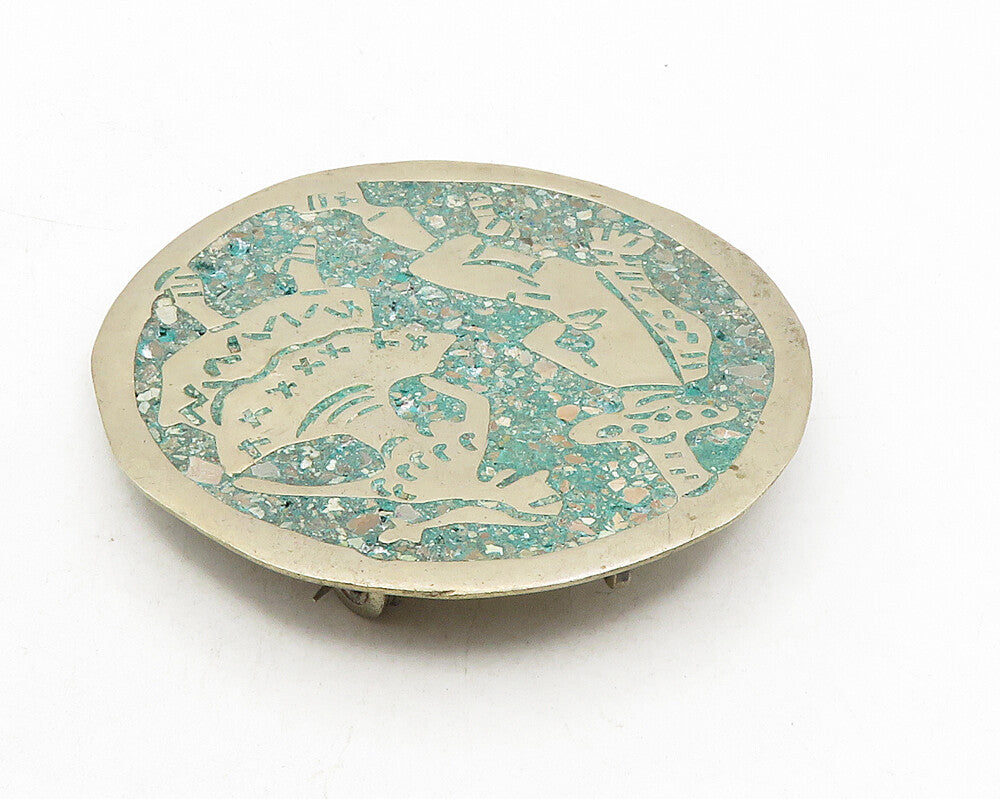 925 Sterling Silver  Vintage Antique Turquoise Dancers Brooch Pin  BP3946