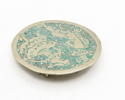 925 Sterling Silver  Vintage Antique Turquoise Dancers Brooch Pin  BP3946