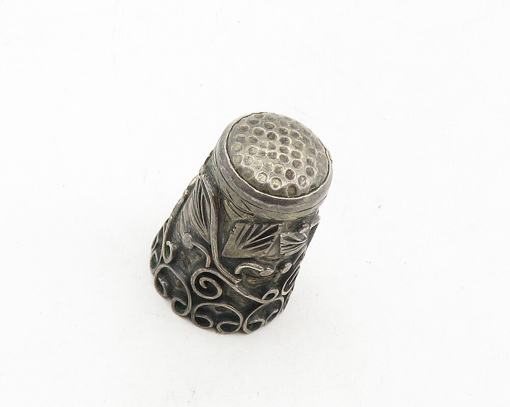MEXICO 925 Sterling Silver  Vintage Floral Leaf Vine Sewing Thimble  TR1743