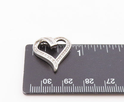 925 Sterling Silver  Vintage Genuine Diamonds Open Love Heart Pendant  PT7523