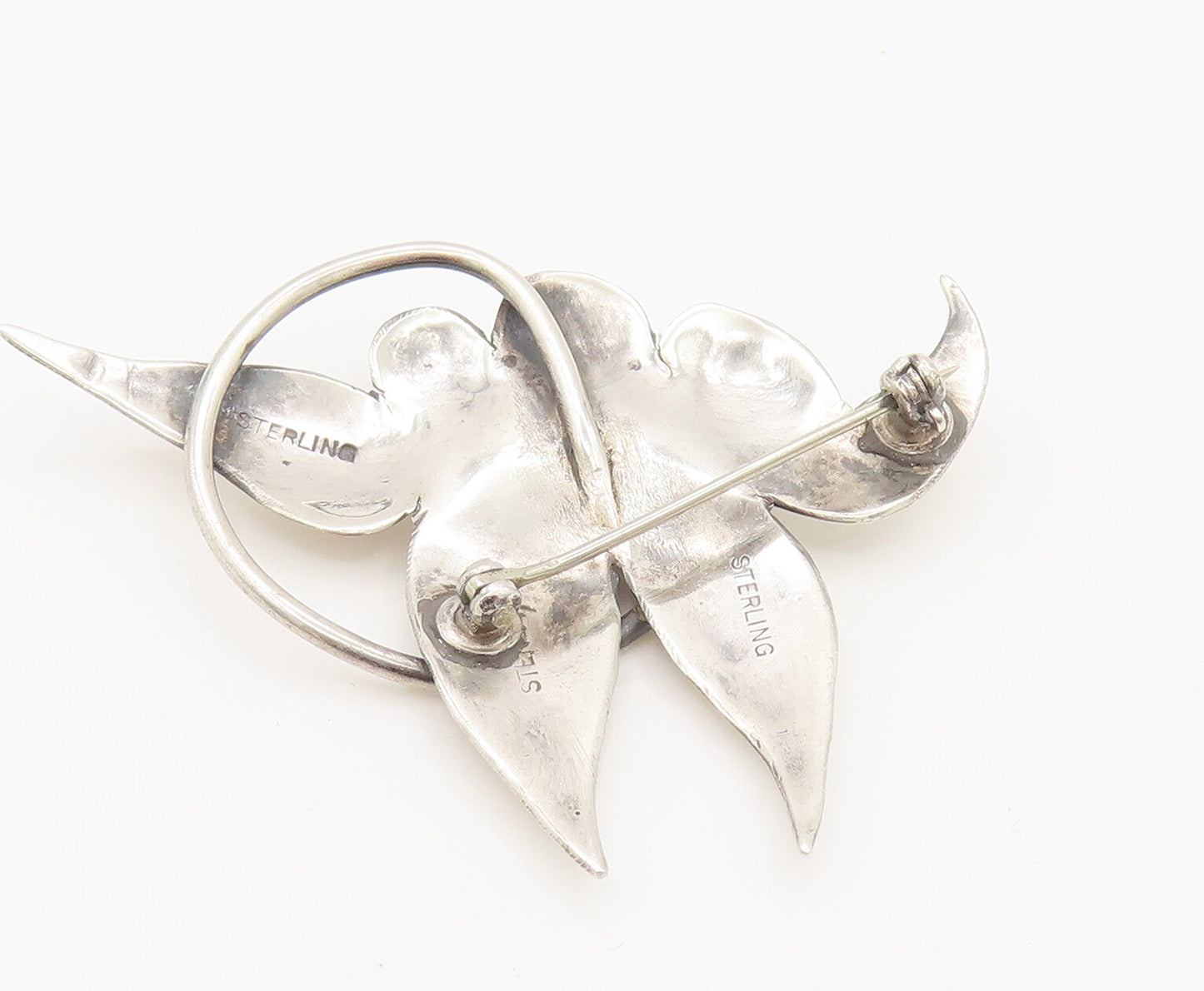 925 Sterling Silver  Vintage Stem Wrapped Etched Flower Brooch Pin  BP10106