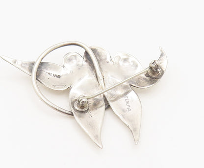 925 Sterling Silver  Vintage Stem Wrapped Etched Flower Brooch Pin  BP10106