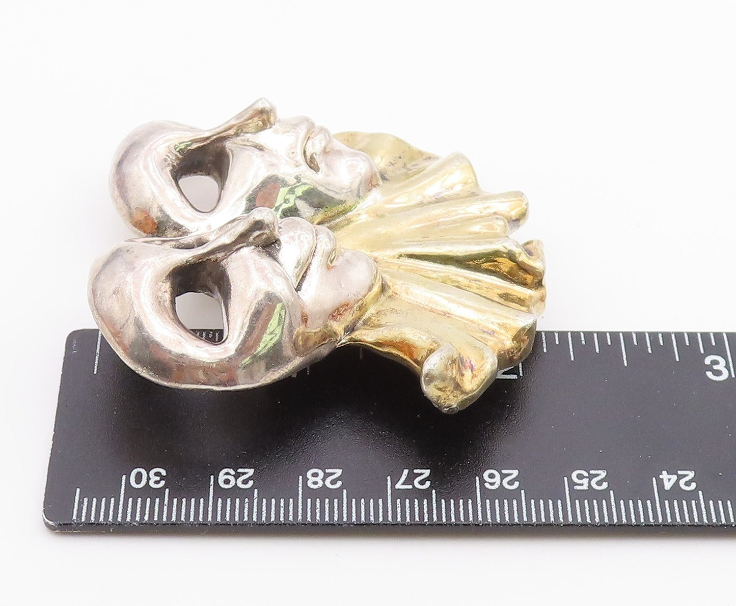 925 Sterling Silver  Vintage Two Tone Drama Theatre Masks Brooch Pin  BP5714