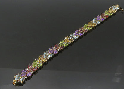 925 Sterling Silver Vintage Amethyst Citrine & Multi Stone Chain Bracelet BT8734