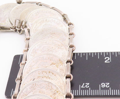 925 Sterling Silver Vintage Bracelet Lebanese Lira Coins Charm Chain  BT11420