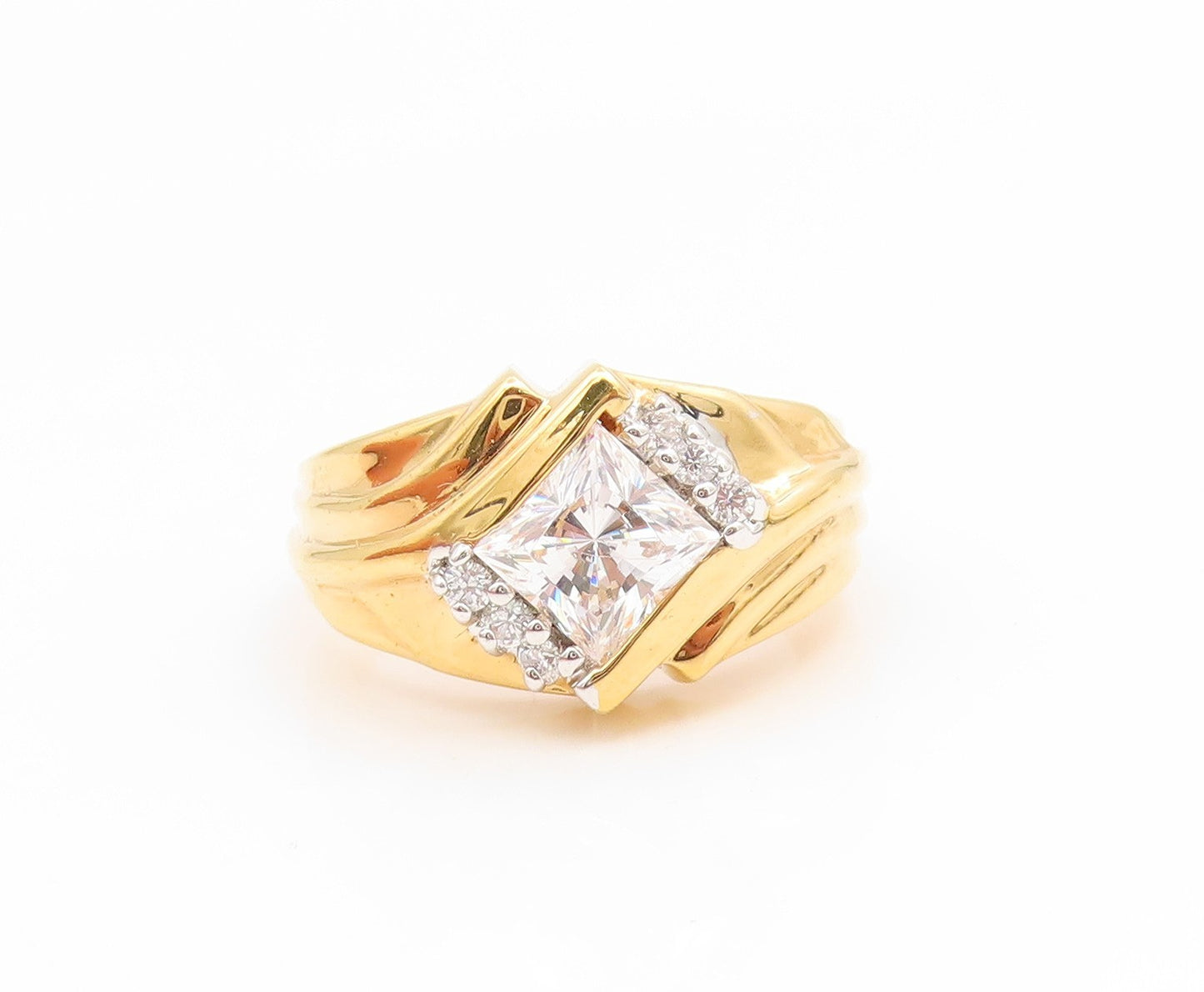 925 Sterling Silver Vintage Ring Gold Plated CZ Statement Band  Sz 7  RG35215