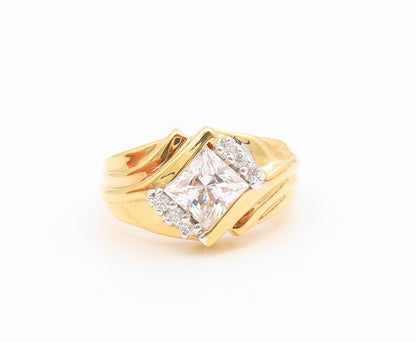 925 Sterling Silver Vintage Ring Gold Plated CZ Statement Band  Sz 7  RG35215