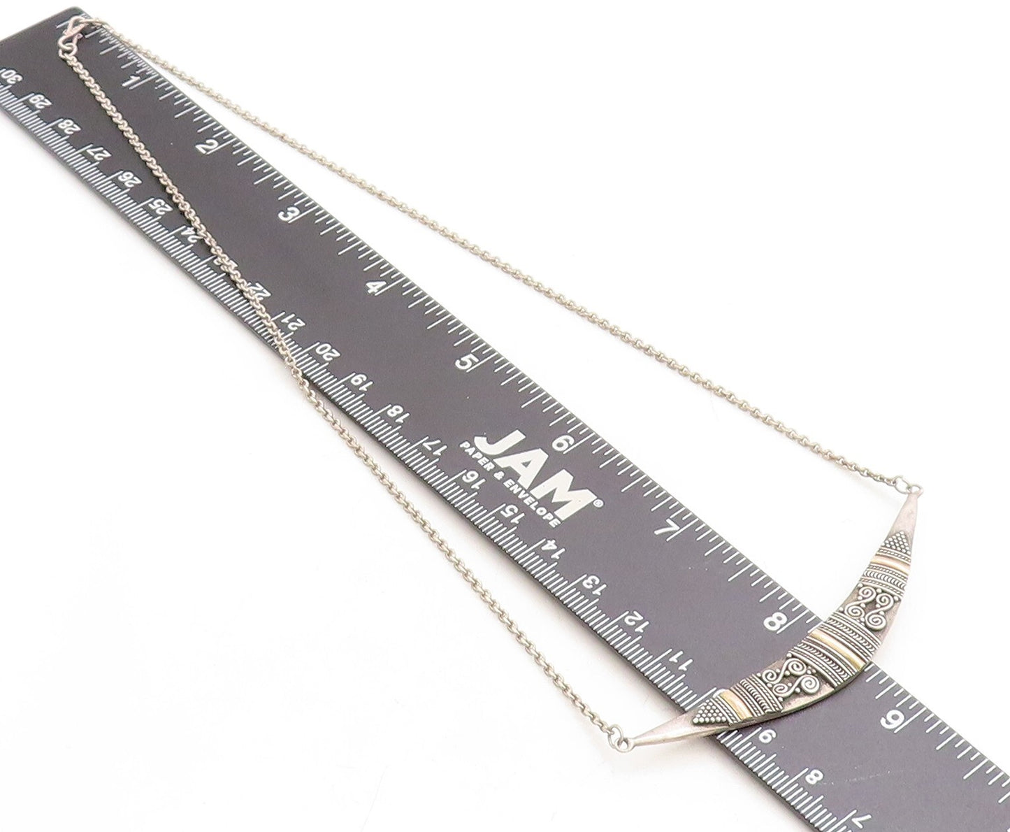 925 Sterling Silver & 18K GOLD  Vintage 2 Tone Pattern Chain Necklace  NE1332
