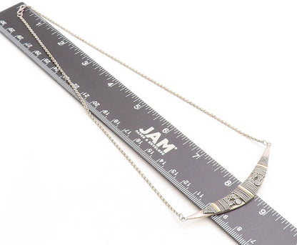 925 Sterling Silver & 18K GOLD  Vintage 2 Tone Pattern Chain Necklace  NE1332