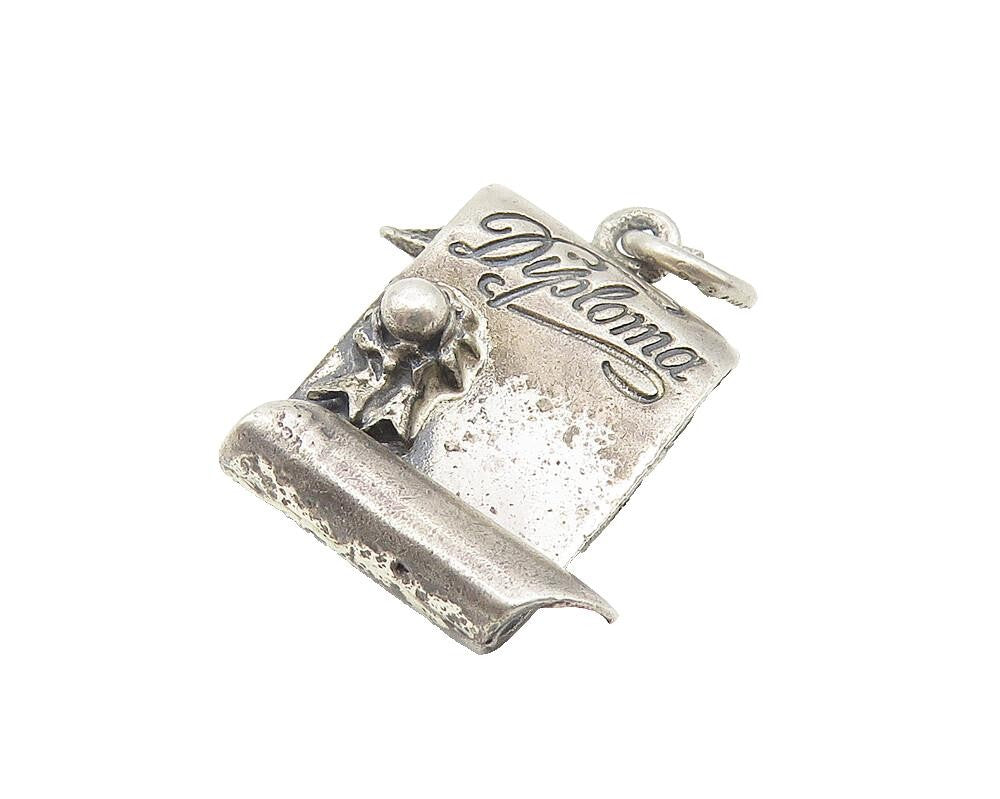 925 Sterling Silver  Vintage Oxidized Graduate's Diploma Drop Pendant  PT8934