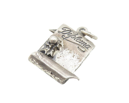 925 Sterling Silver  Vintage Oxidized Graduate's Diploma Drop Pendant  PT8934