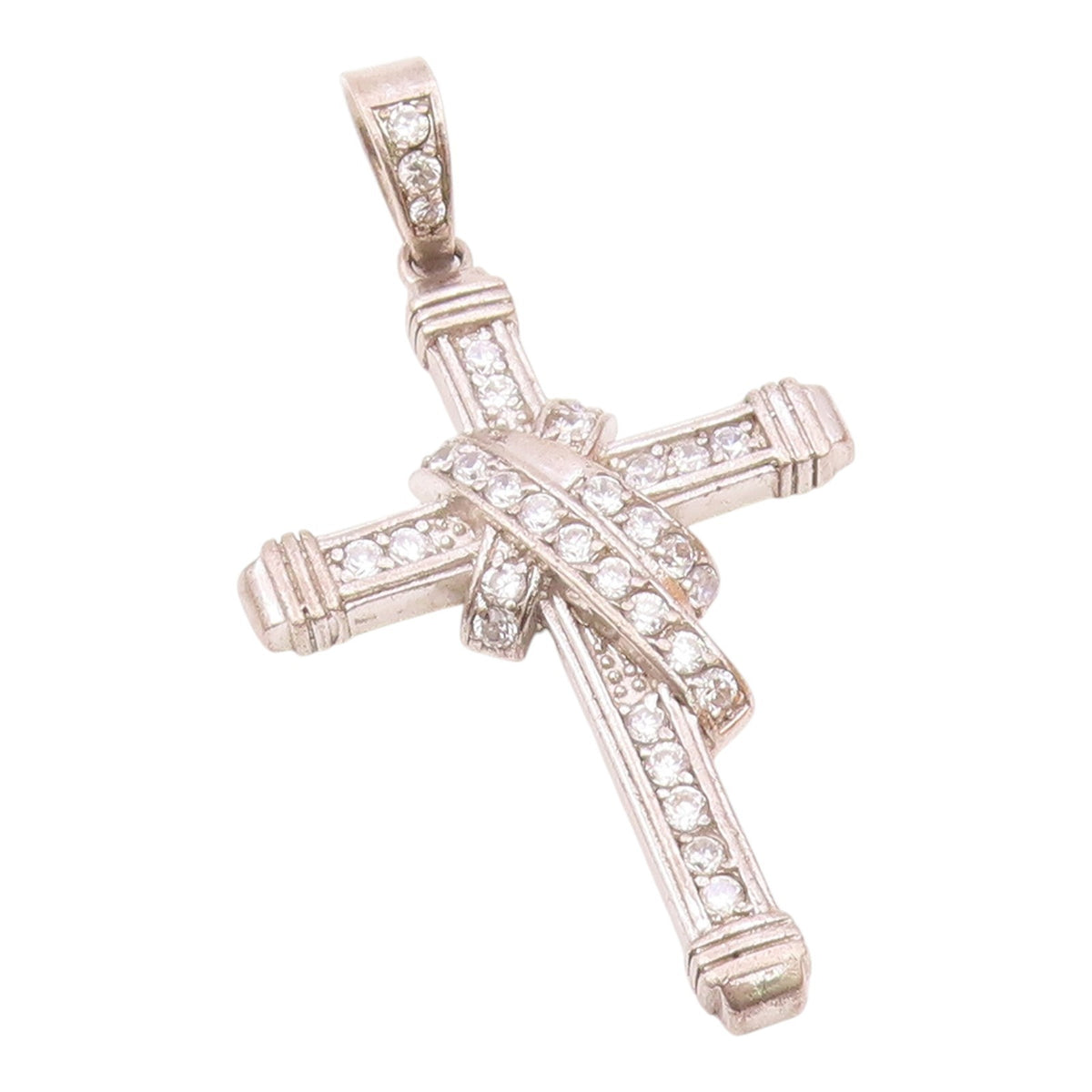 925 Silver  Vintage Cubic Zirconia Wrapped Religious Cross Pendant  PT20499