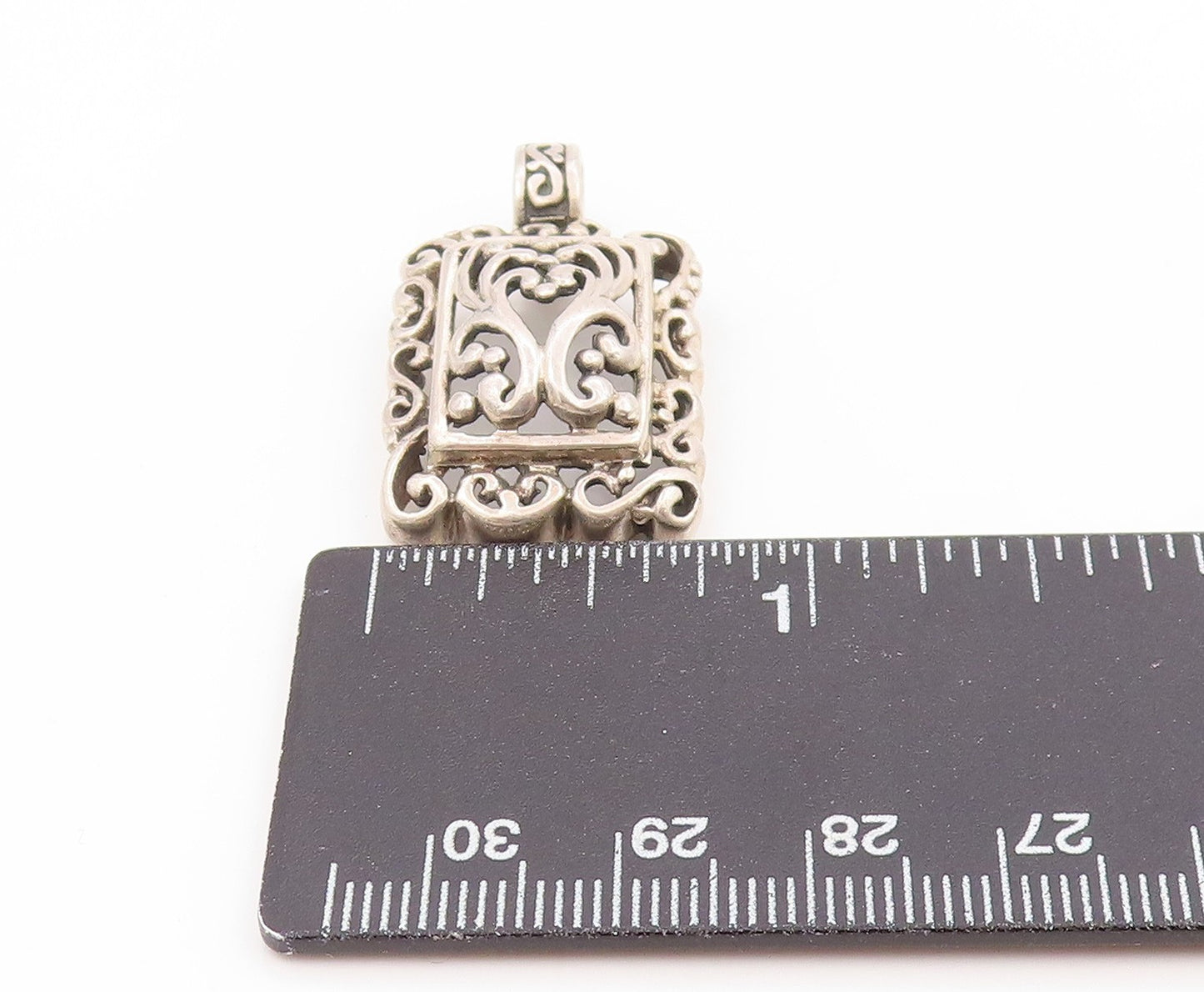 925 Sterling Silver Vintage Pendant Swirly Floral Open Scrollwork Charm  PT25806