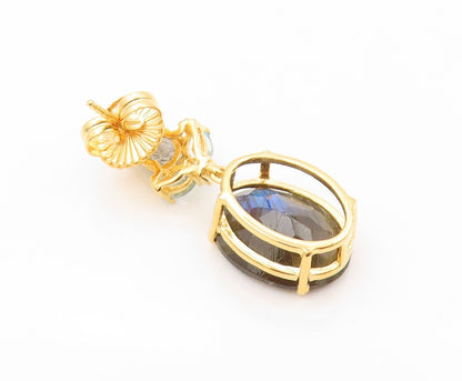 925 Sterling Silver Vintage Earrings Gold Plated Labradorite & Topaz  EG13380