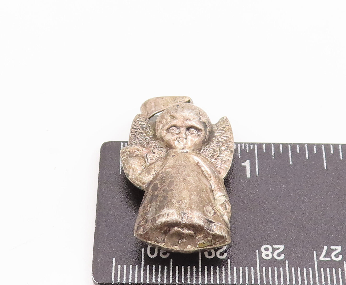 925 Sterling Silver Vintage Pendant Puffed Carved Baby Angel With Wings  PT23274