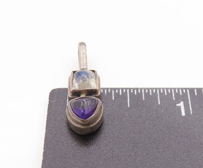 925 Sterling Silver Vintage Pendant Amethyst & Moonstone Bezel Set Charm PT25036