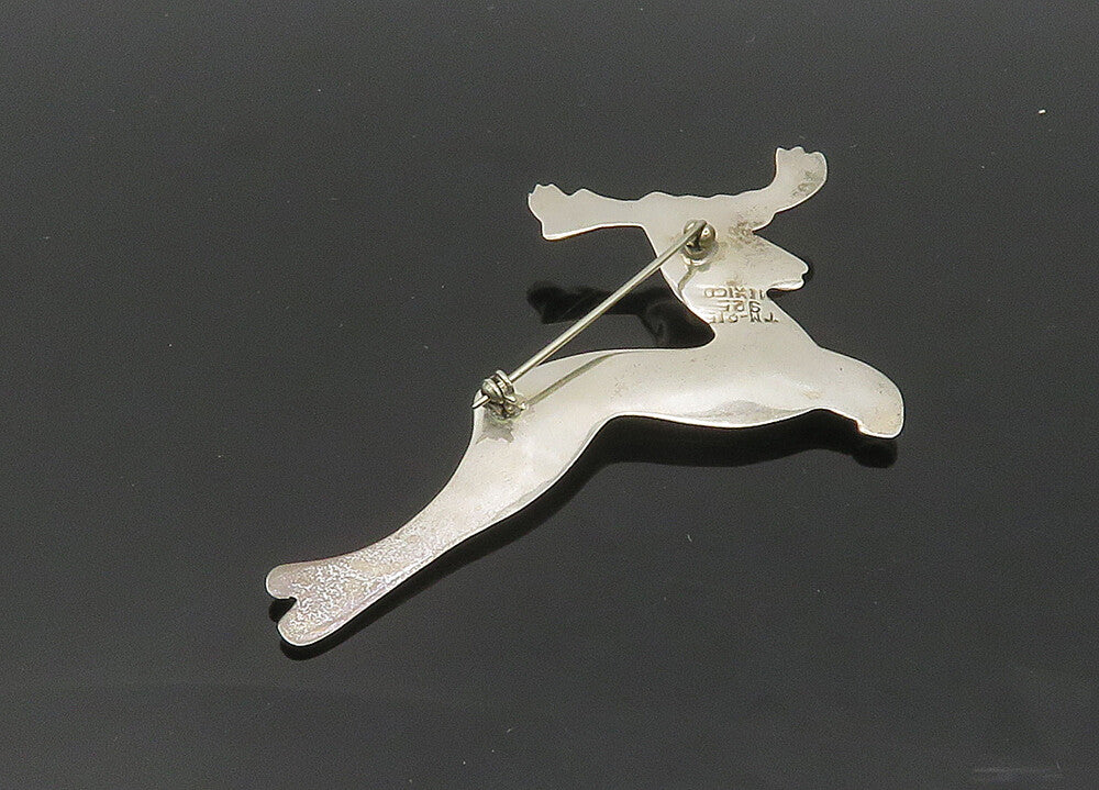 MEXICO 925 Sterling Silver  Vintage Turquoise Eye Reindeer Brooch Pin  BP8262