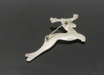 MEXICO 925 Sterling Silver  Vintage Turquoise Eye Reindeer Brooch Pin  BP8262
