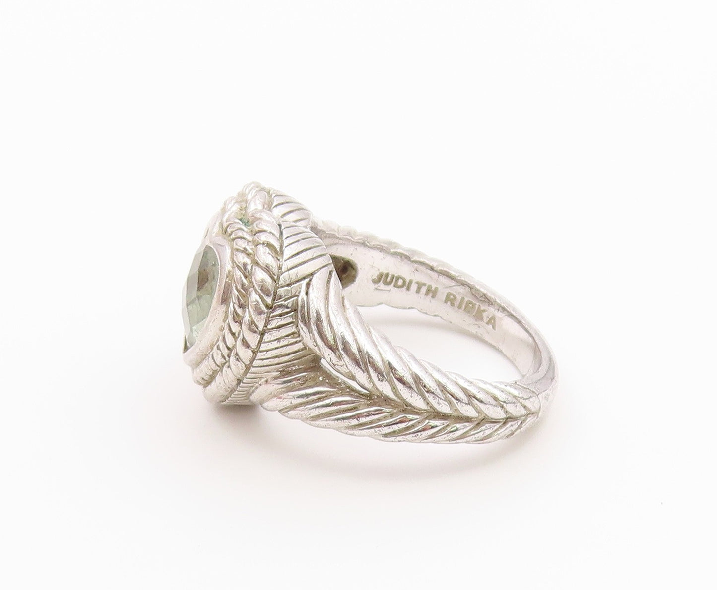 925 Sterling Silver Vintage Ring JUDITH RIPKA Green Amethyst Heart Sz 8 RG36574