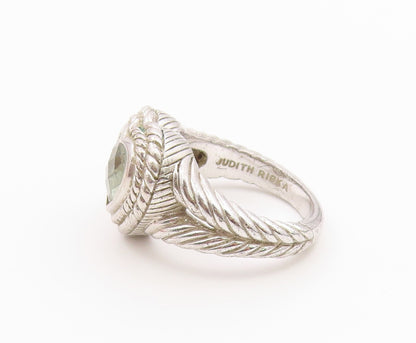 925 Sterling Silver Vintage Ring JUDITH RIPKA Green Amethyst Heart Sz 8 RG36574
