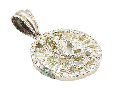 925 Sterling Silver  Vintage Cubic Zirconia Cobra Snake Round Pendant  PT11952