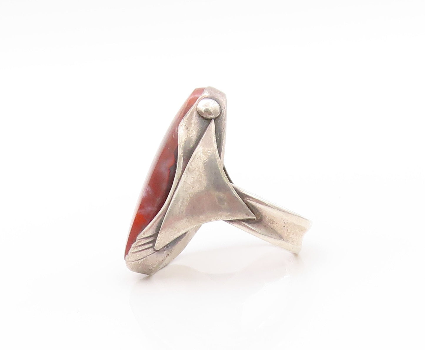 925 Sterling Silver Vintage Ring EUROPEAN Amorphas Crazy Lace Agate Sz 7 RG32663