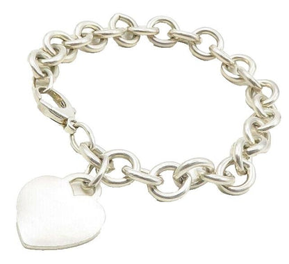 925 Sterling Silver  Vintage Love Heart Chain Bracelet  BT4191