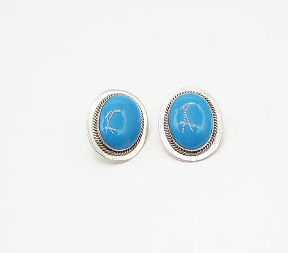 925 Sterling Silver  Vintage Bezel Set Turquoise Stud Drop Earrings  EG1958